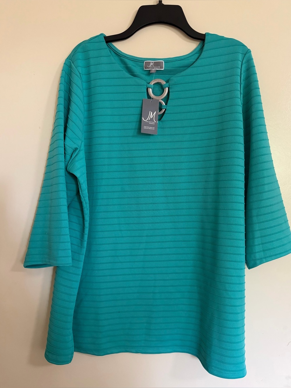 JM Collection NWT 3/4 Sleeve Ribbed Pullover Tunic Top Blouse Sz 2XL